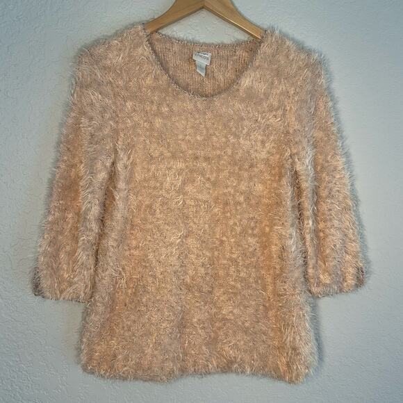 Blush Pink Fuzzy Teddy Sweater Coquette Feminine Girly Romantic Soft Girl Cozy - Picture 1 of 6